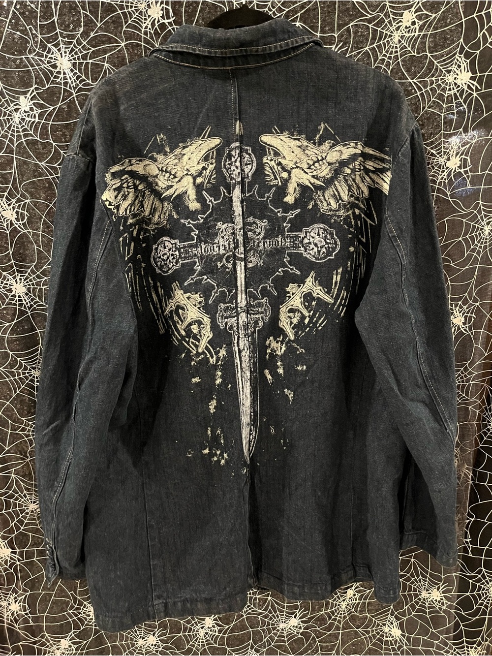 Men's Black Graphic Trench Coat - Branded Style